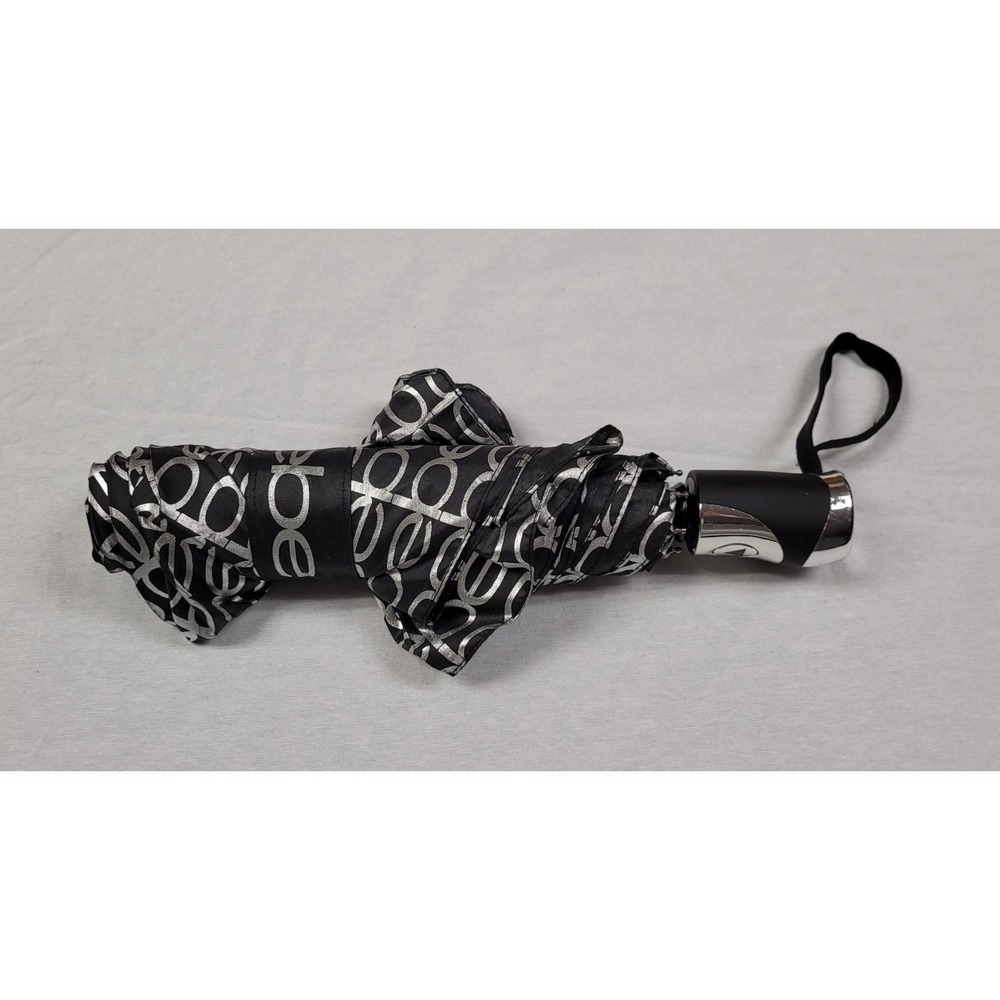 Bebe Umbrella Black and Silver All-Over Logo Print
